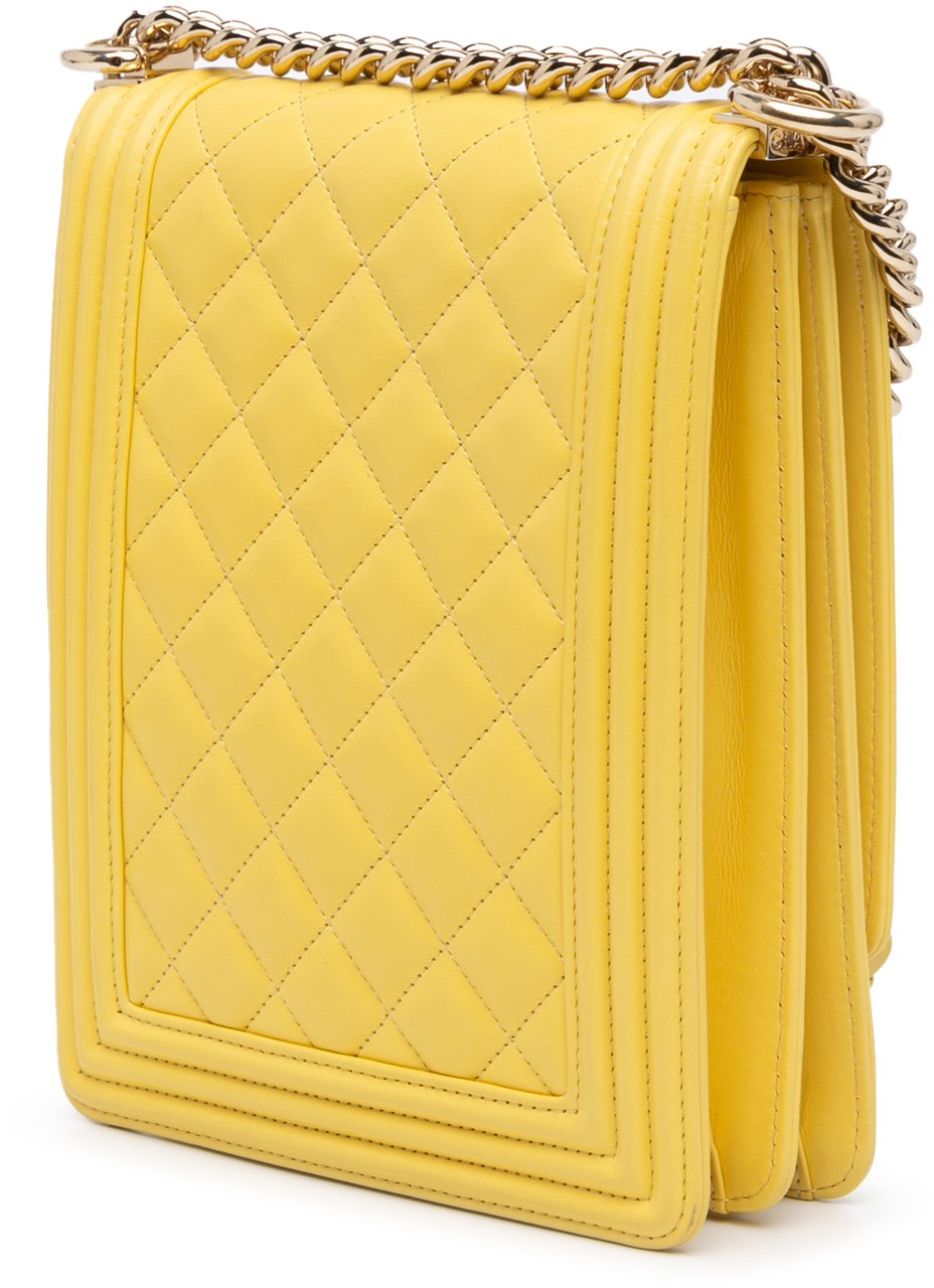 Chanel Quilted Lambskin North South Boy Flap Geel