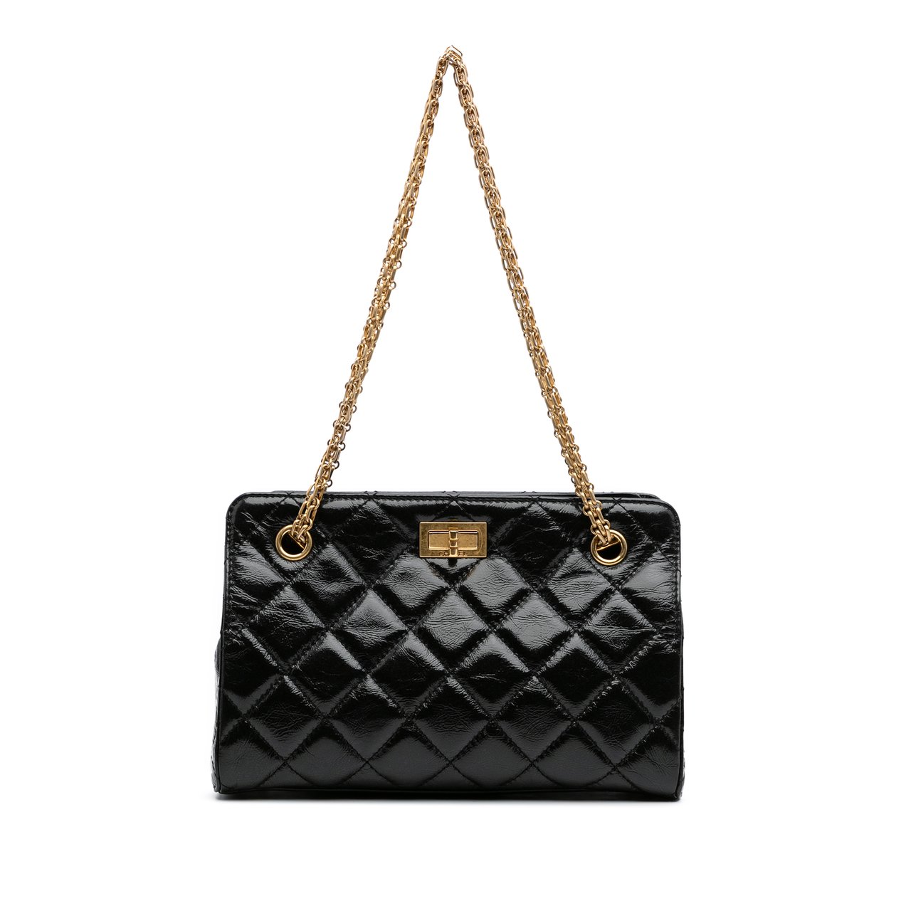 Chanel Reissue 2.55 Glazed Crackled Calfskin Shopping Bag Zwart