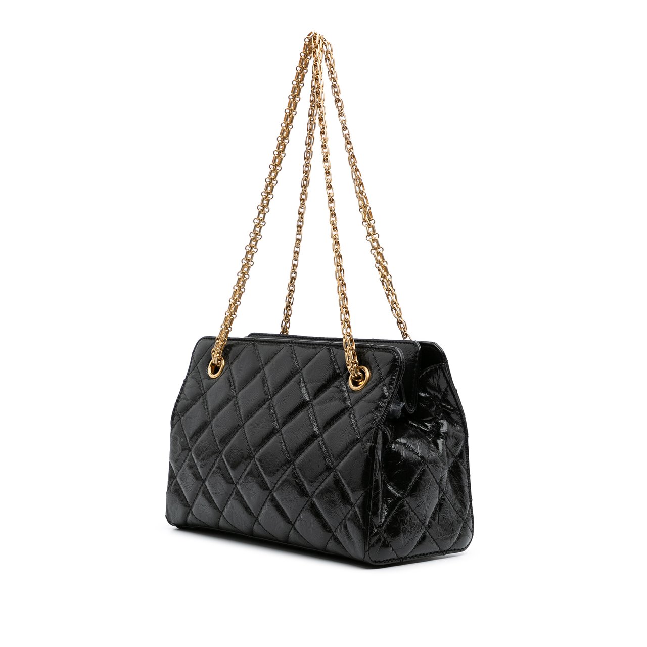 Chanel Reissue 2.55 Glazed Crackled Calfskin Shopping Bag Zwart