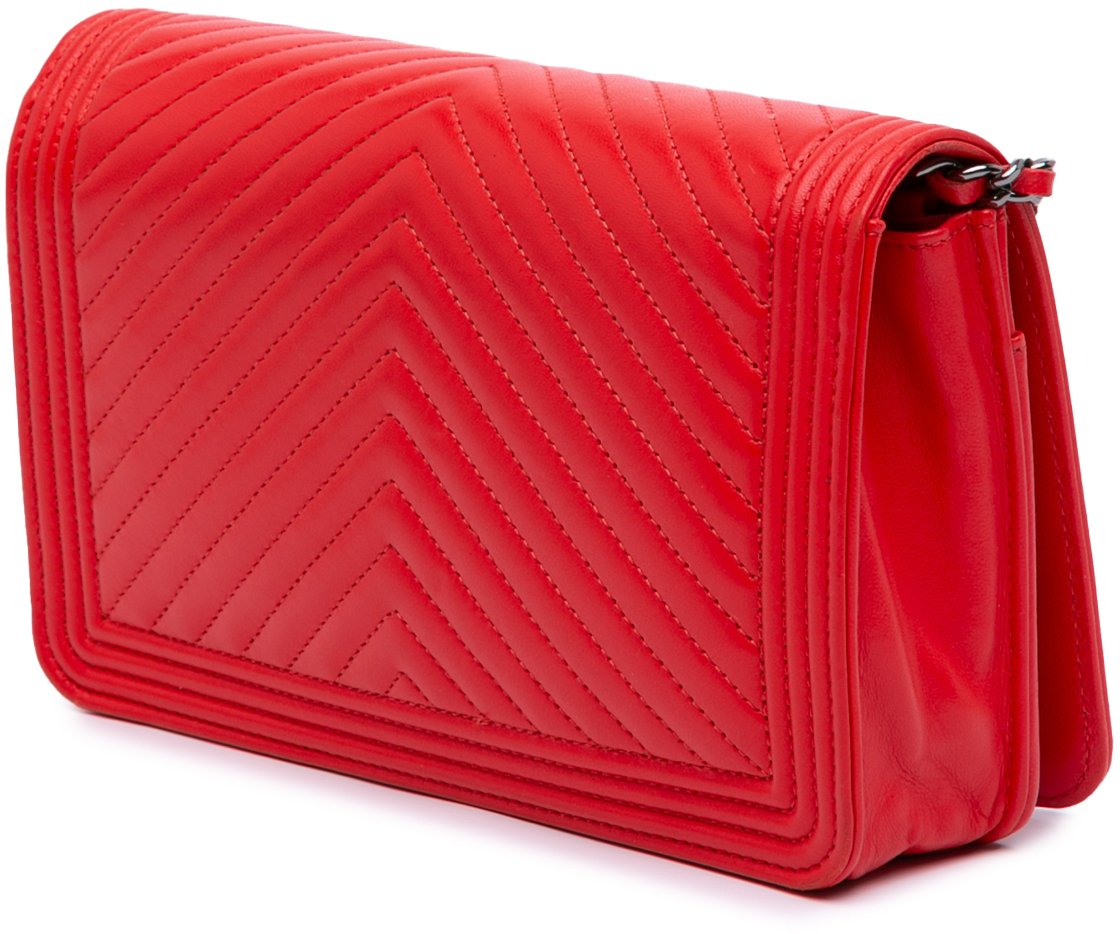 Chanel Chevron Calfskin Boy Wallet On Chain Rood