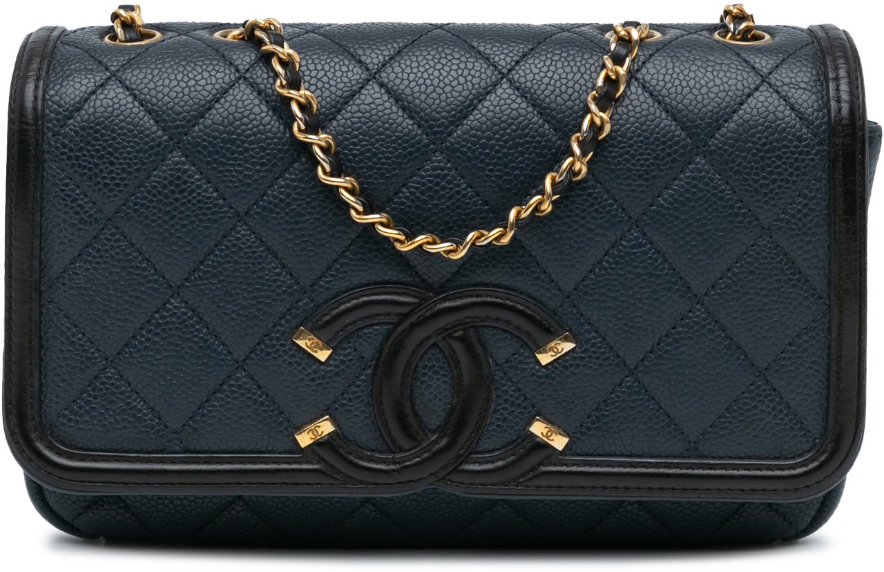 Chanel Small Bicolor Caviar CC Filigree Flap Blauw
