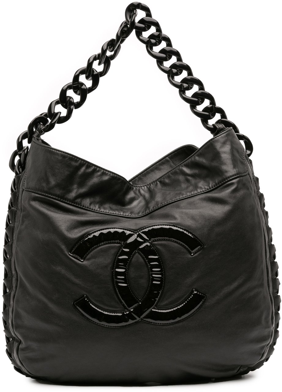 Chanel Calfskin Modern Chain Rhodoid Hobo Zwart