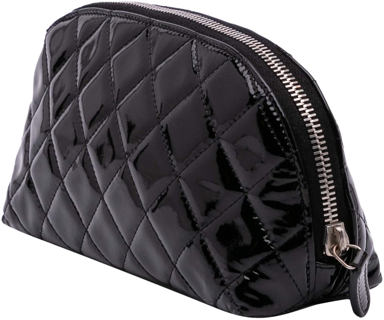 Chanel CC Quilted Patent Cosmetic Pouch Zwart