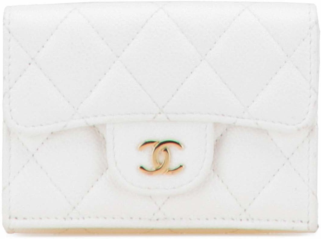 Chanel CC Quilted Caviar Trifold Flap Wallet Wit