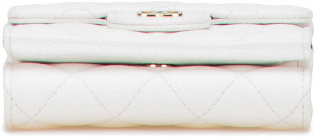 Chanel CC Quilted Caviar Trifold Flap Wallet Wit