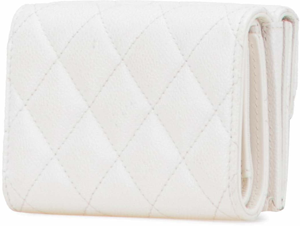 Chanel CC Quilted Caviar Trifold Flap Wallet Wit