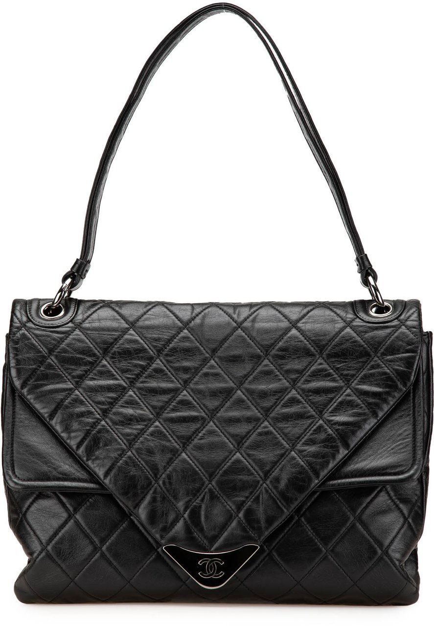 Chanel Quilted Lambskin Padded Envelope Double Flap Zwart