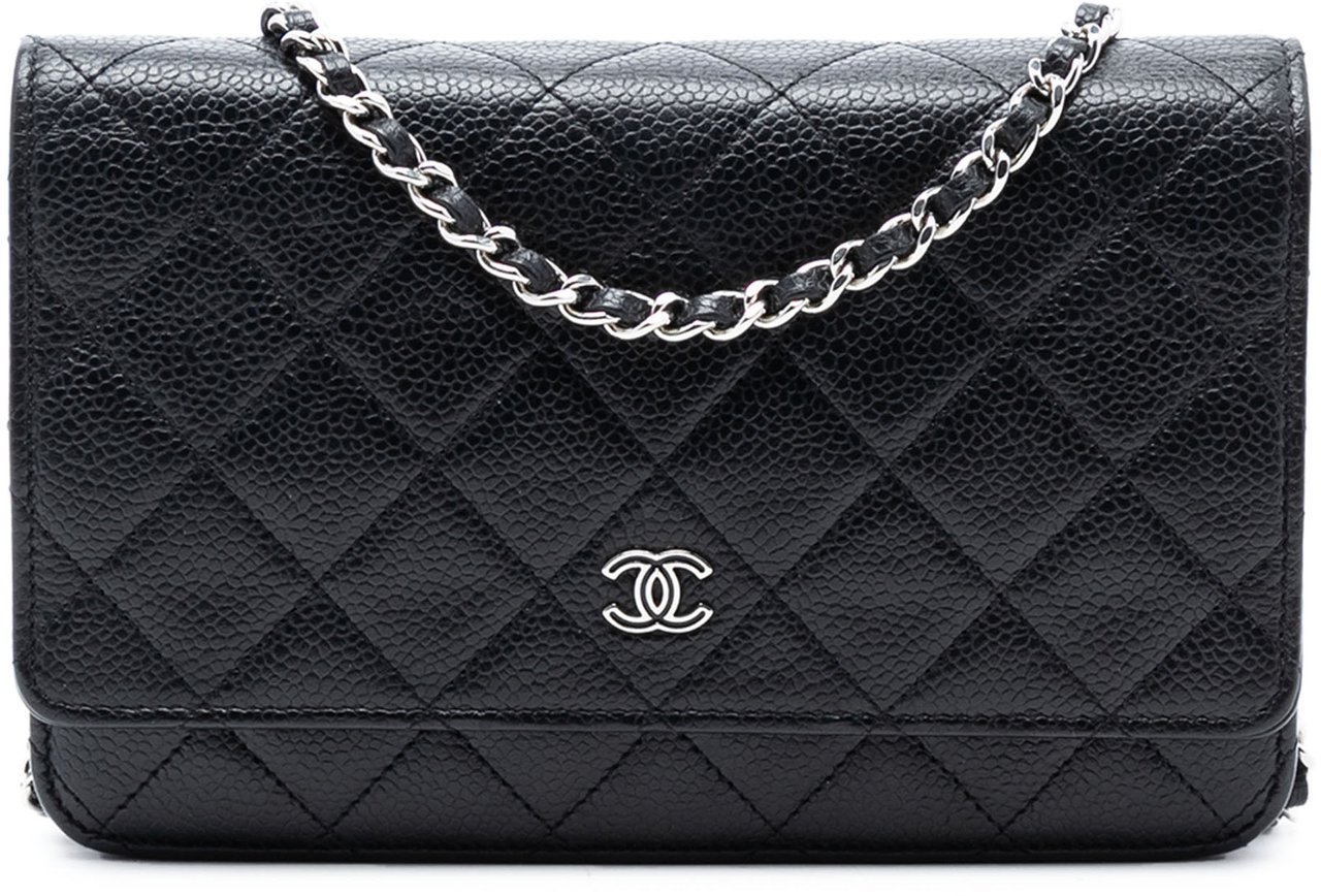 Chanel CC Quilted Caviar Wallet on Chain Zwart