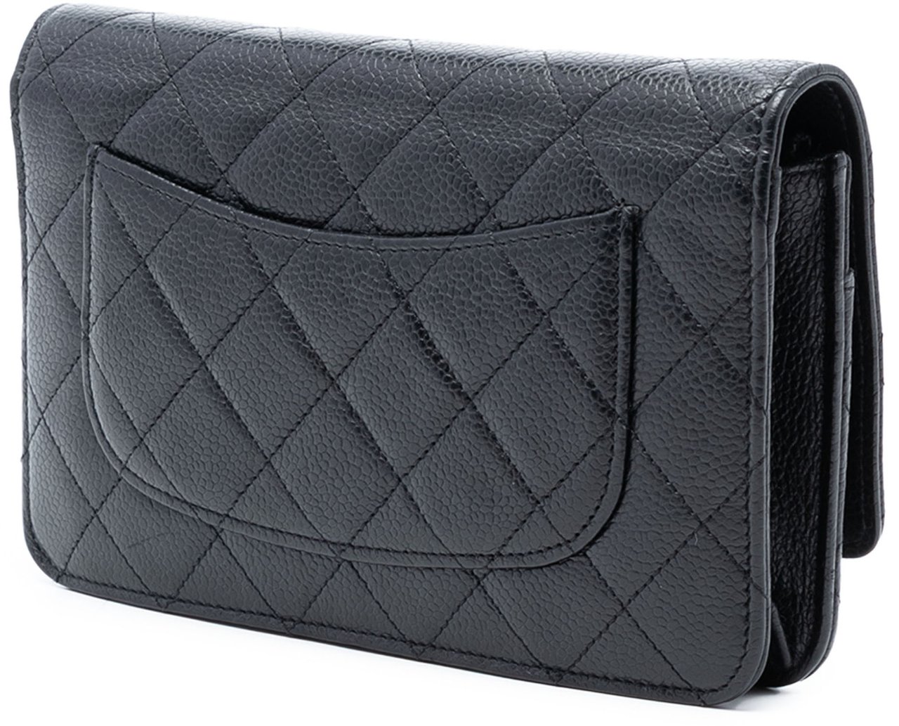Chanel CC Quilted Caviar Wallet on Chain Zwart