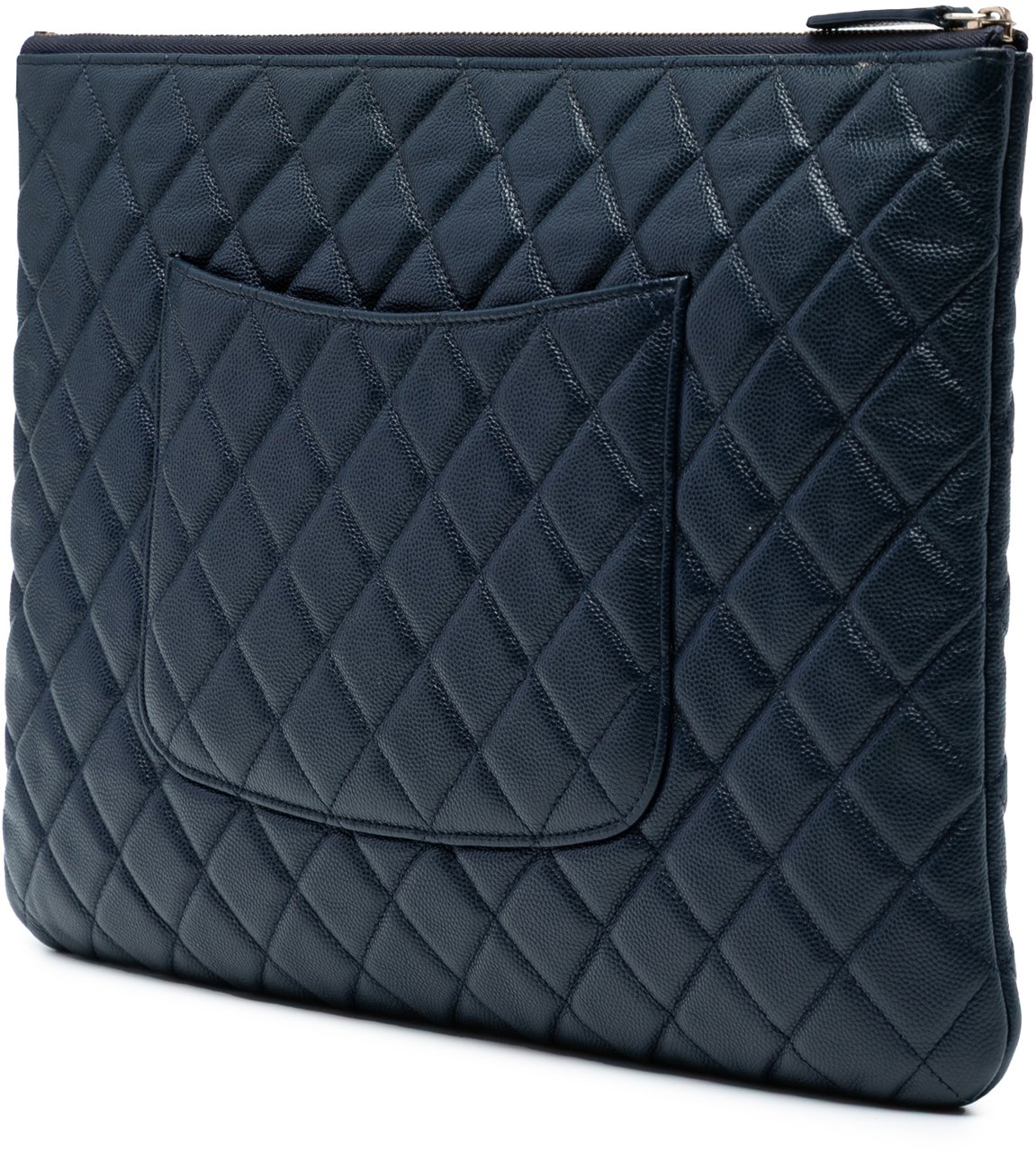 Chanel Large Quilted Caviar O Case Clutch Blauw