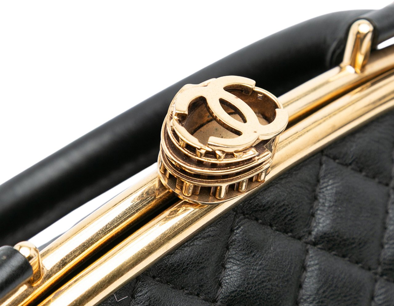 Chanel Paris Rome Quilted Calfskin Colosseum Lock Frame Bowling Bag Zwart