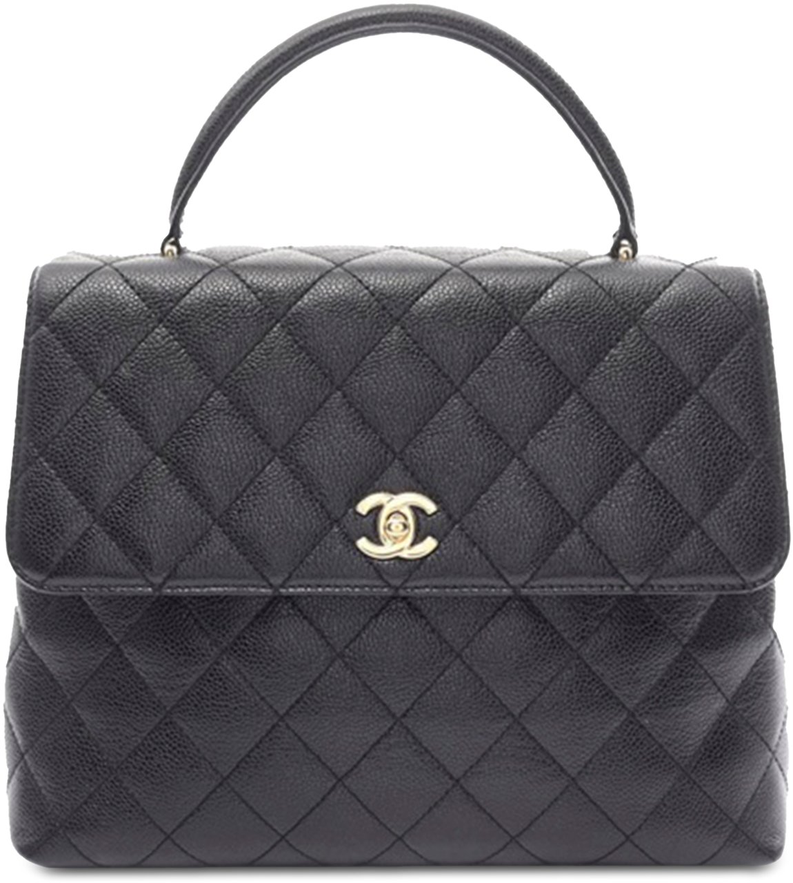 Chanel CC Quilted Caviar Kelly Top Handle Bag Zwart