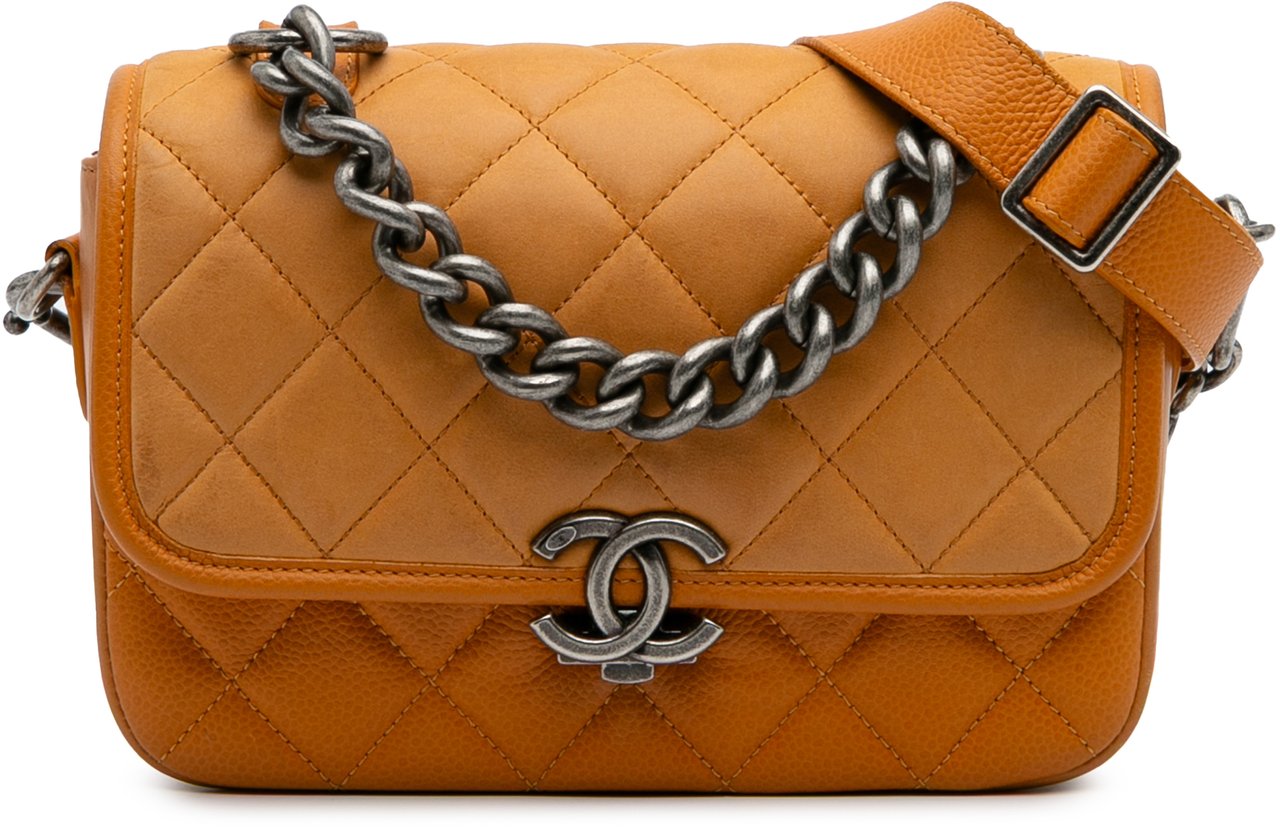 Chanel Small Quilted Iridescent Calfskin and Caviar Daily Carry Flap Oranje