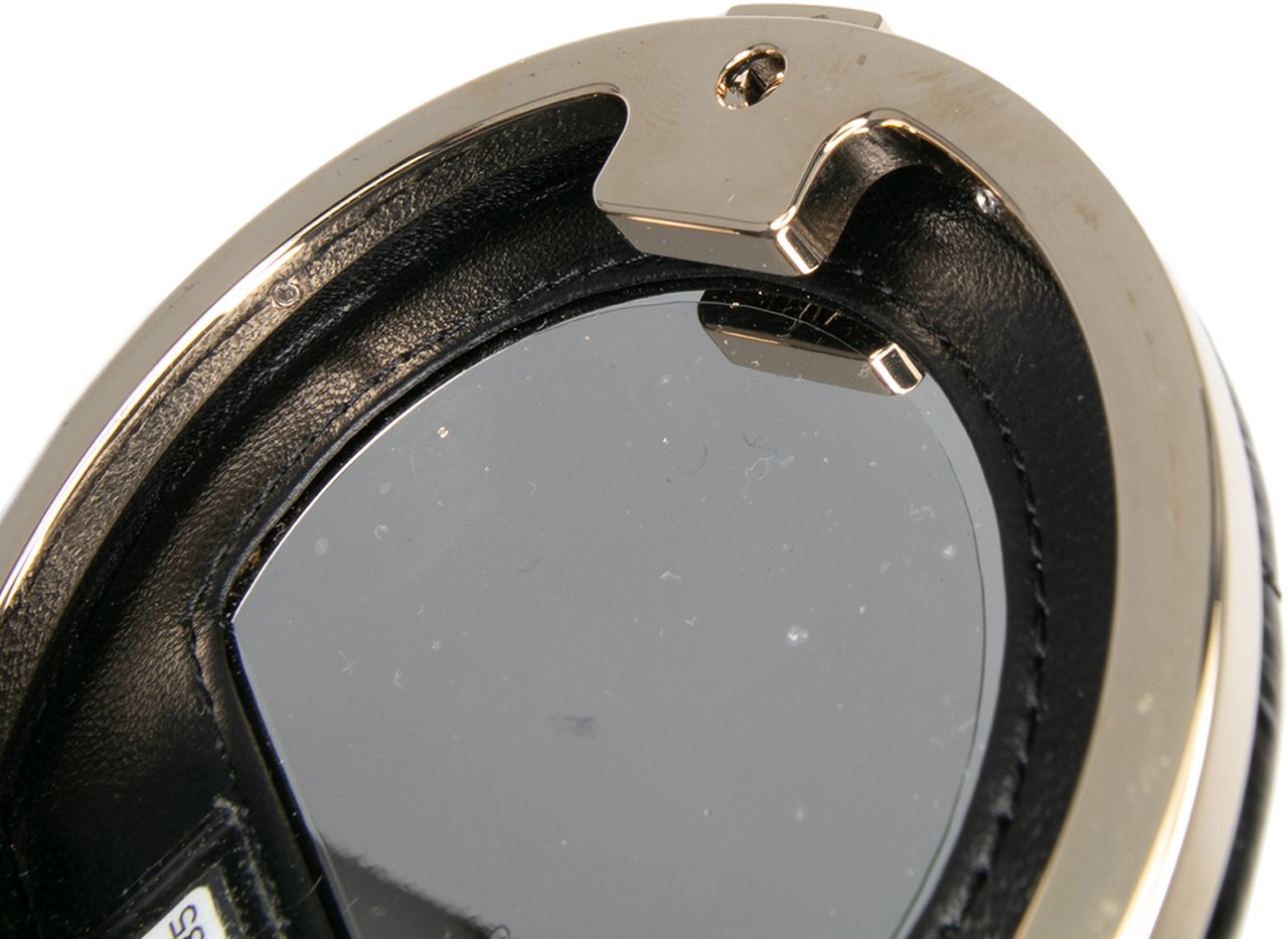 Chanel Quilted Patent Round Mirror Chain Necklace Zwart