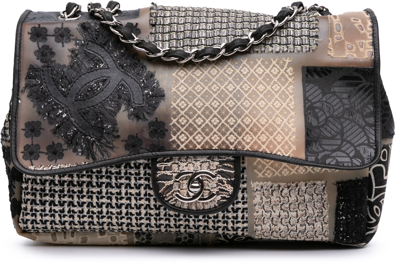Chanel Jumbo PVC and Tweed Patchwork Single Flap Wit