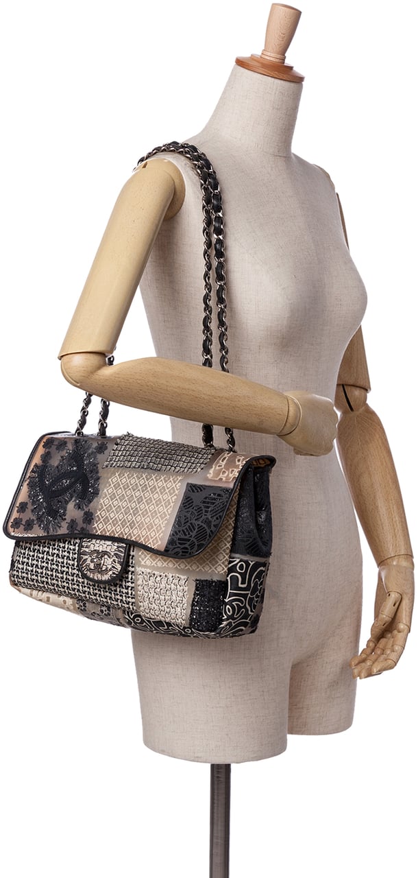 Chanel Jumbo PVC and Tweed Patchwork Single Flap Wit