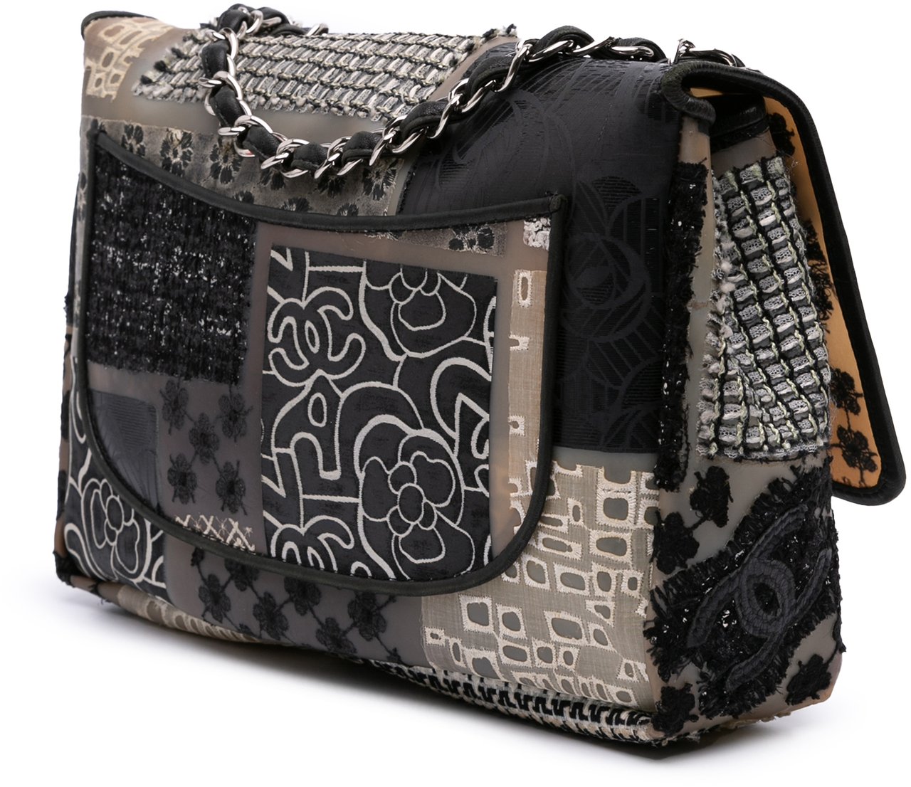 Chanel Jumbo PVC and Tweed Patchwork Single Flap Wit