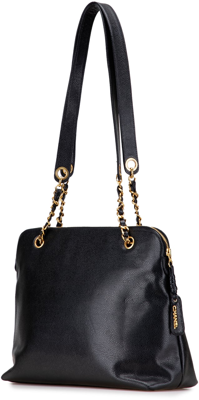 Chanel Caviar Front Pocket Chain Tote Zwart