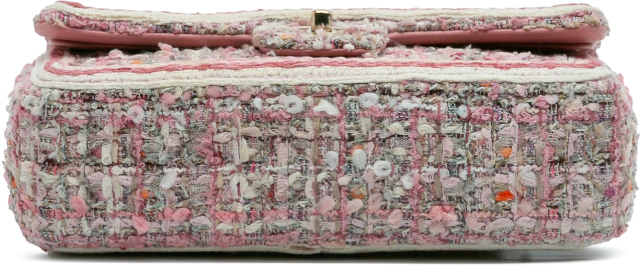 Chanel Medium Classic Quilted Tweed Braided Double Flap Roze