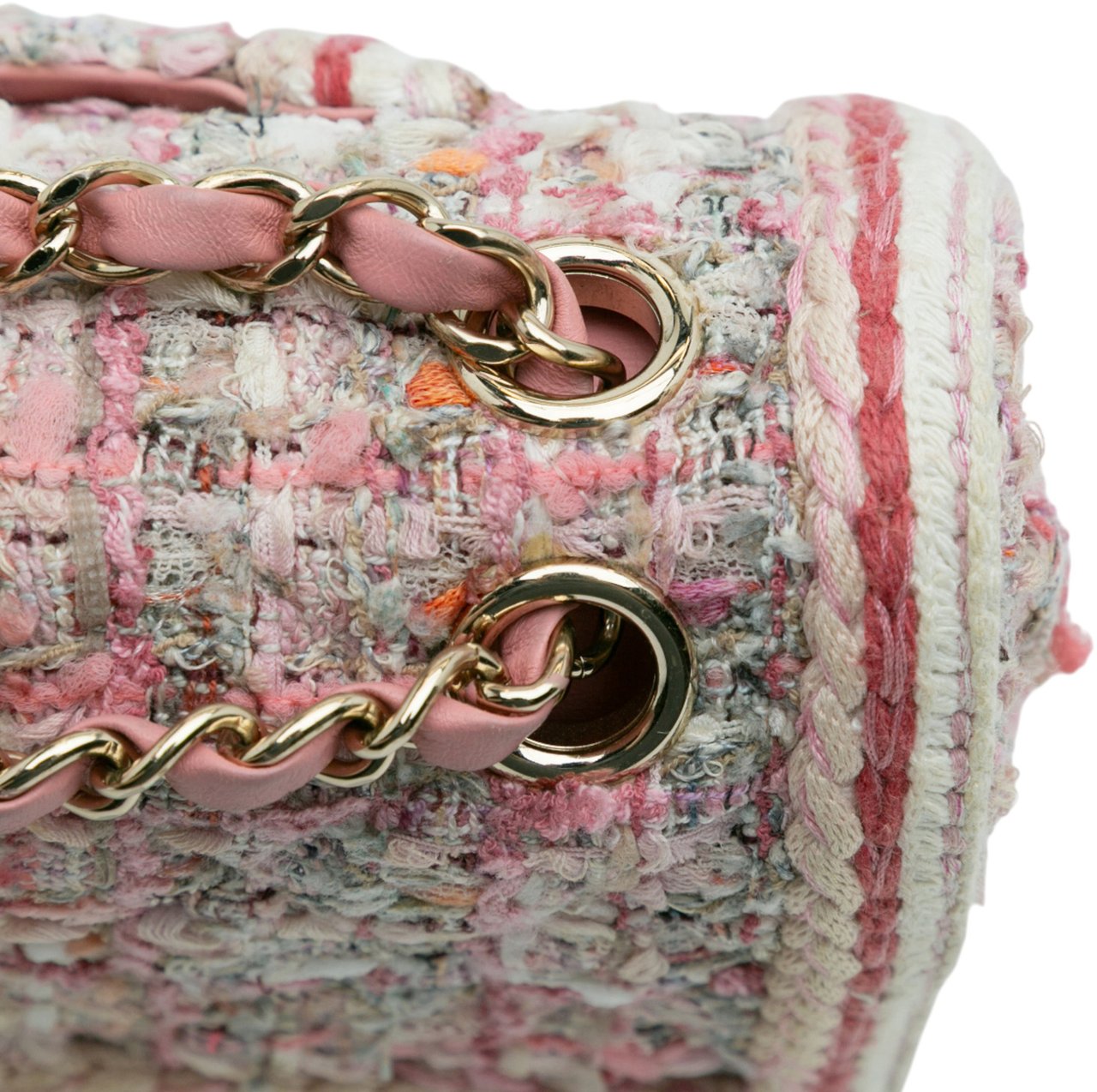 Chanel Medium Classic Tweed Braided Double Flap Roze