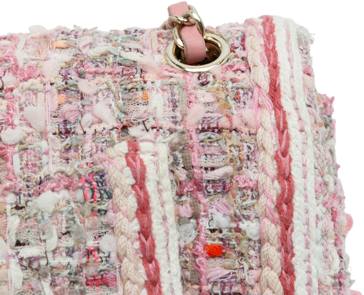 Chanel Medium Classic Quilted Tweed Braided Double Flap Roze