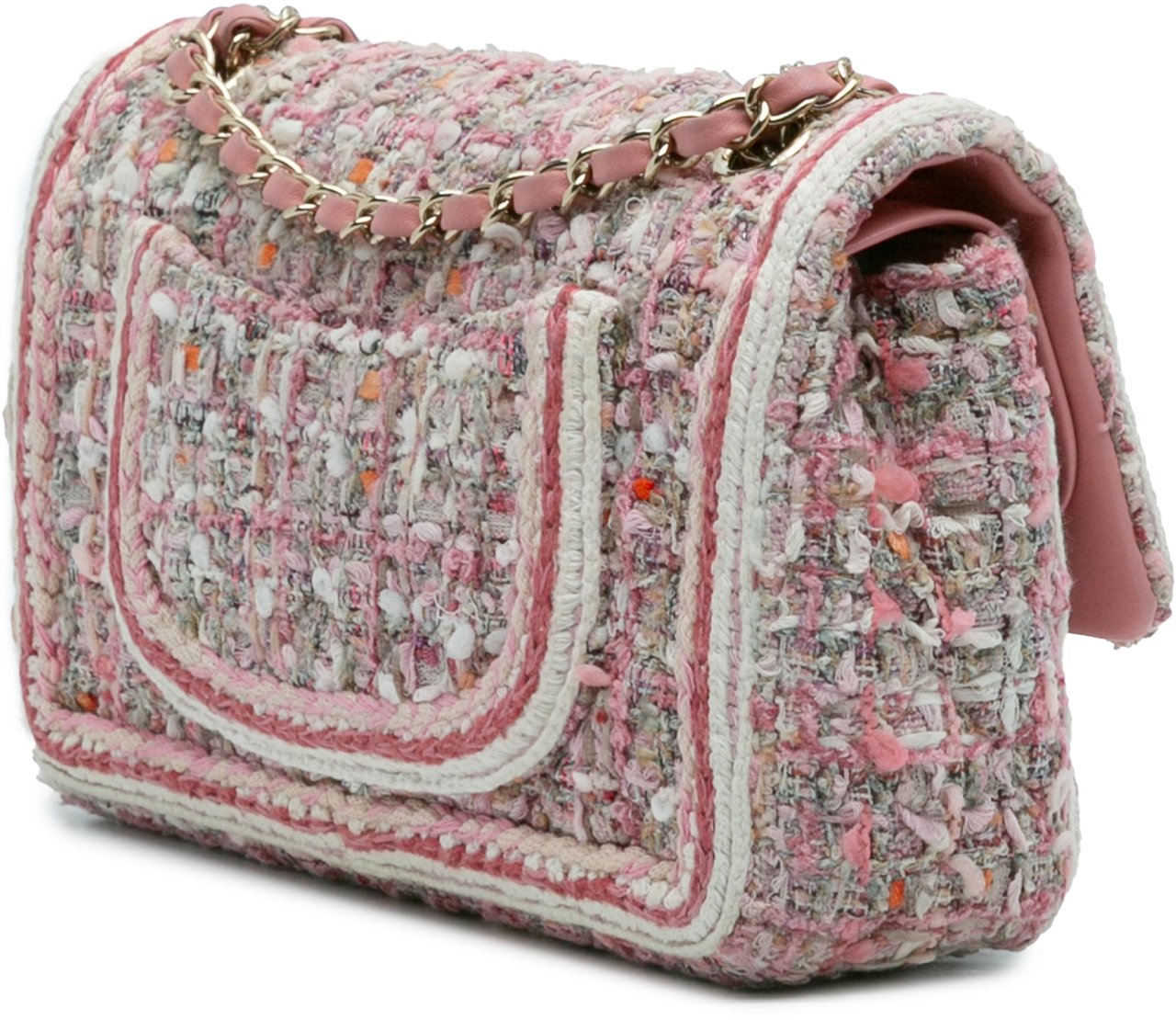Chanel Medium Classic Quilted Tweed Braided Double Flap Roze