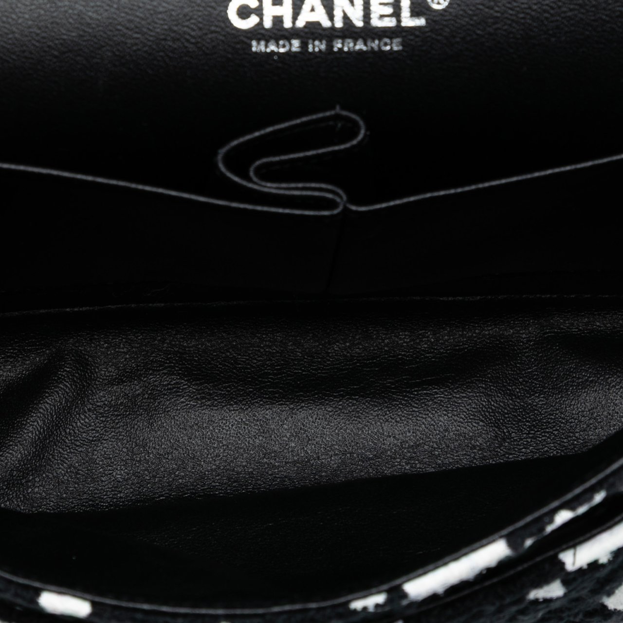 Chanel Medium Chevron Tweed Paint Splatter Double Flap Zwart
