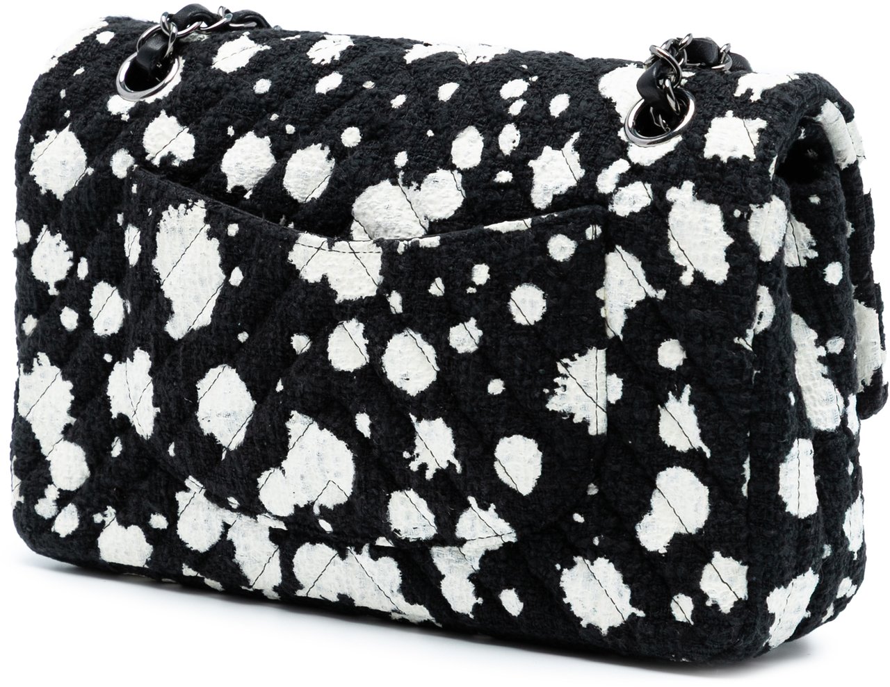 Chanel Medium Chevron Tweed Paint Splatter Double Flap Zwart
