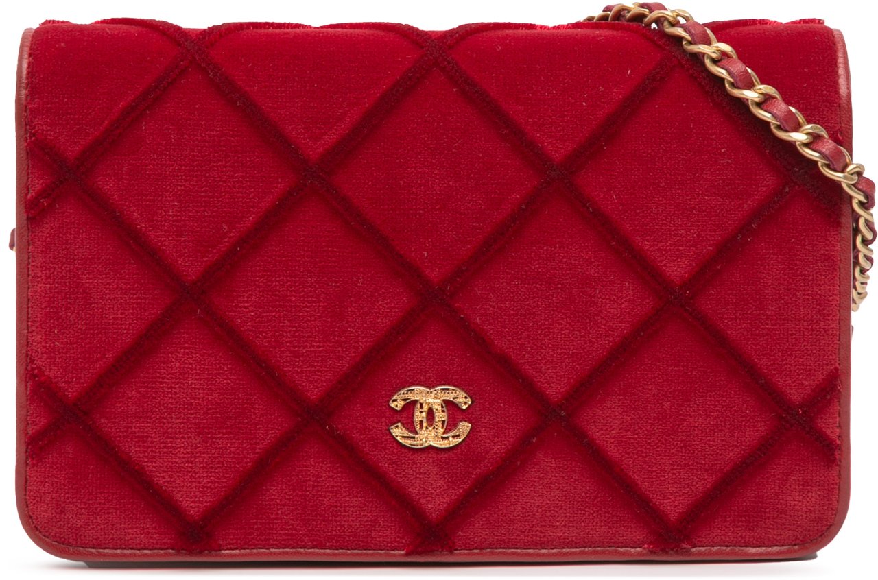 Chanel CC Quilted Velvet Wallet on Chain Rood