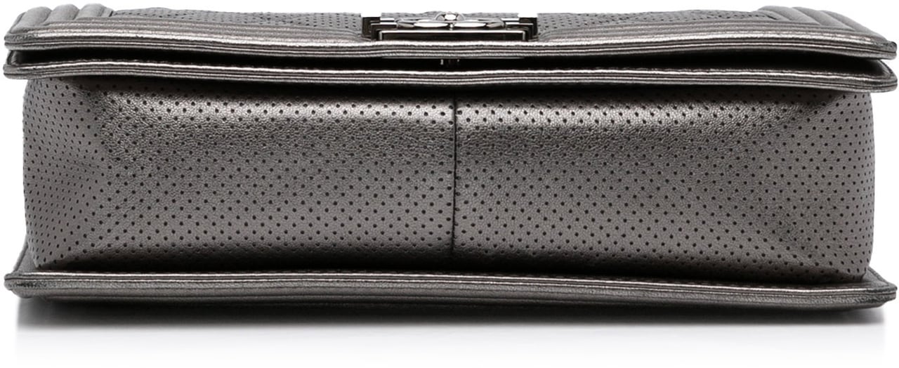 Chanel Medium Quilted Perforated Metallic Lambskin Boy Flap Grijs