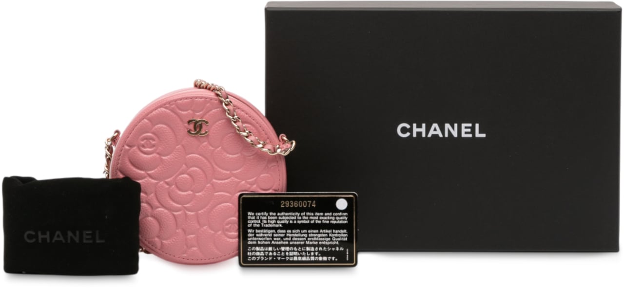 Chanel CC Embossed Caviar Camellia Round Clutch With Chain Roze