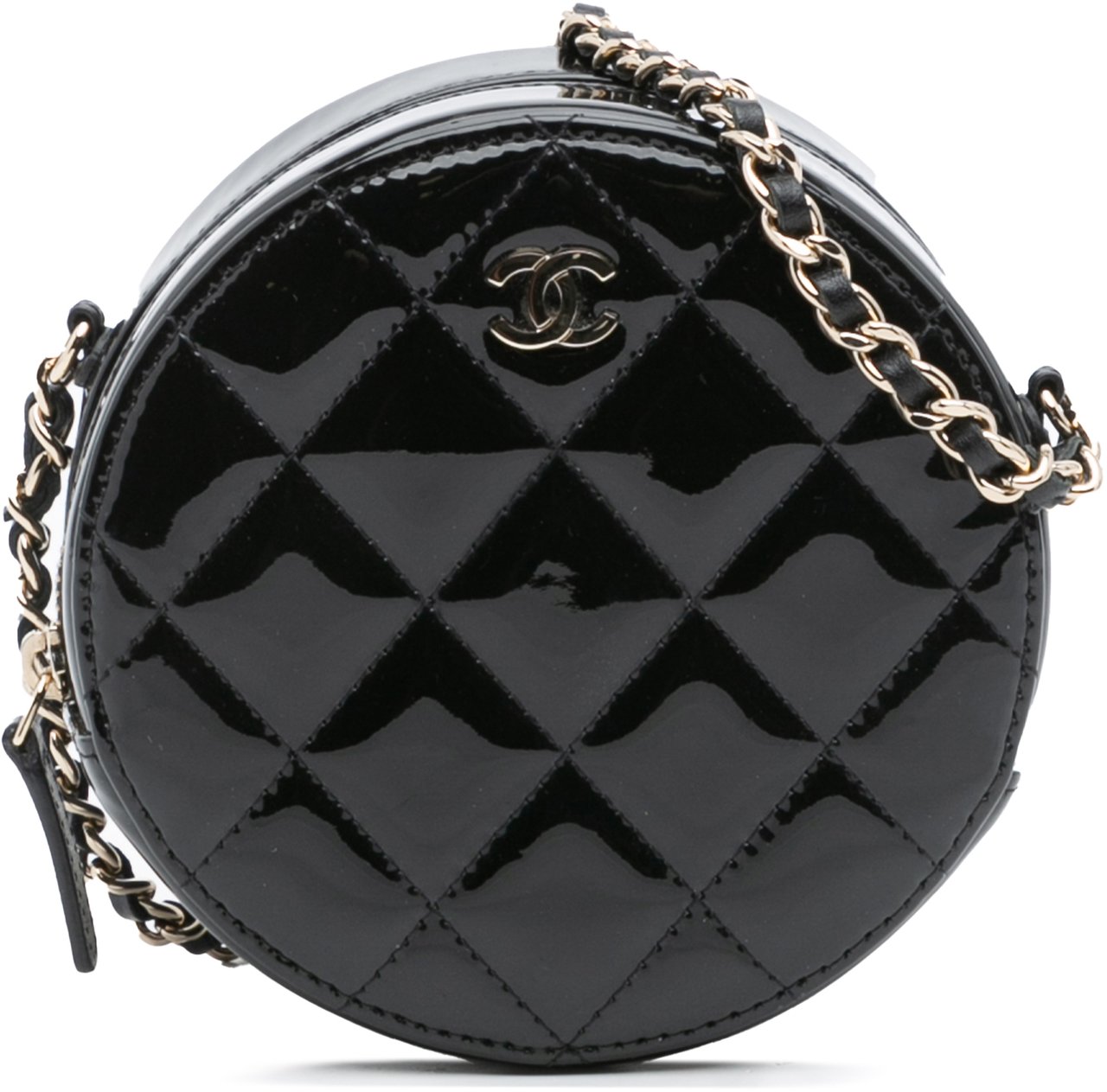 Chanel Quilted Patent Round As Earth Crossbody Zwart