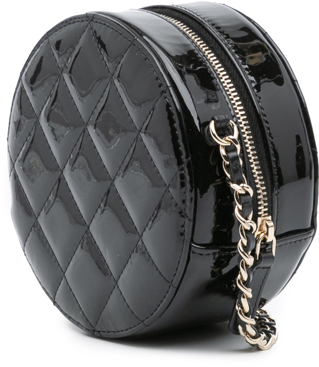 Chanel Quilted Patent Round As Earth Crossbody Zwart