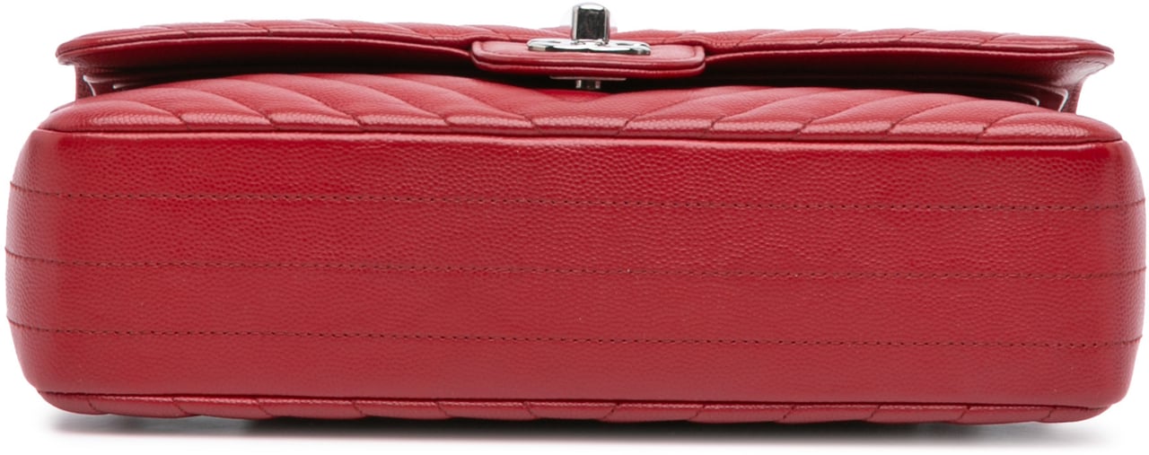 Chanel Medium Classic Chevron Caviar Double Flap Rood
