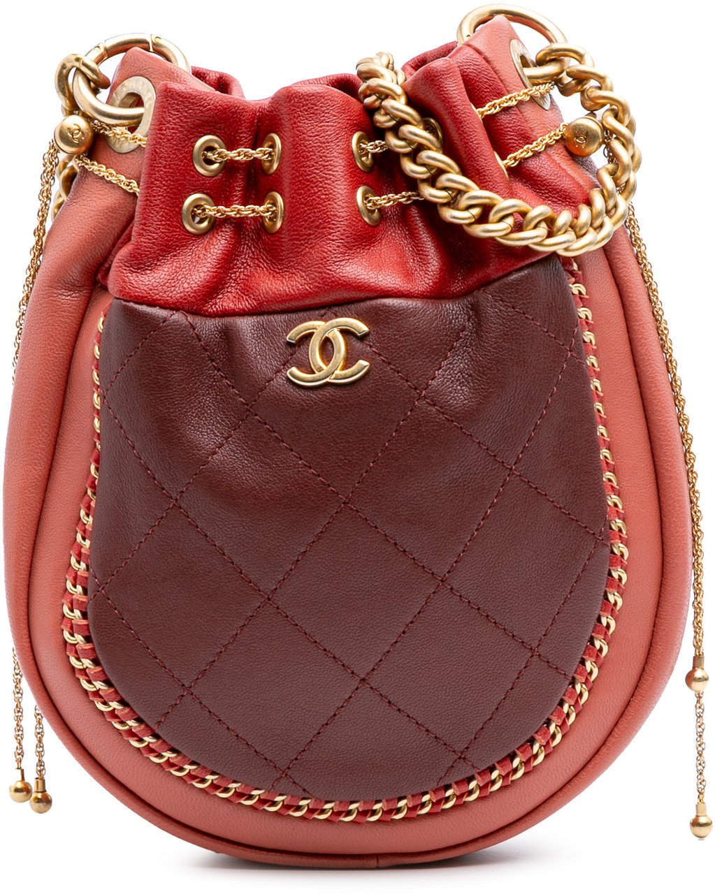 Chanel CC Quilted Calfskin Drawstring Bucket Bag Rood