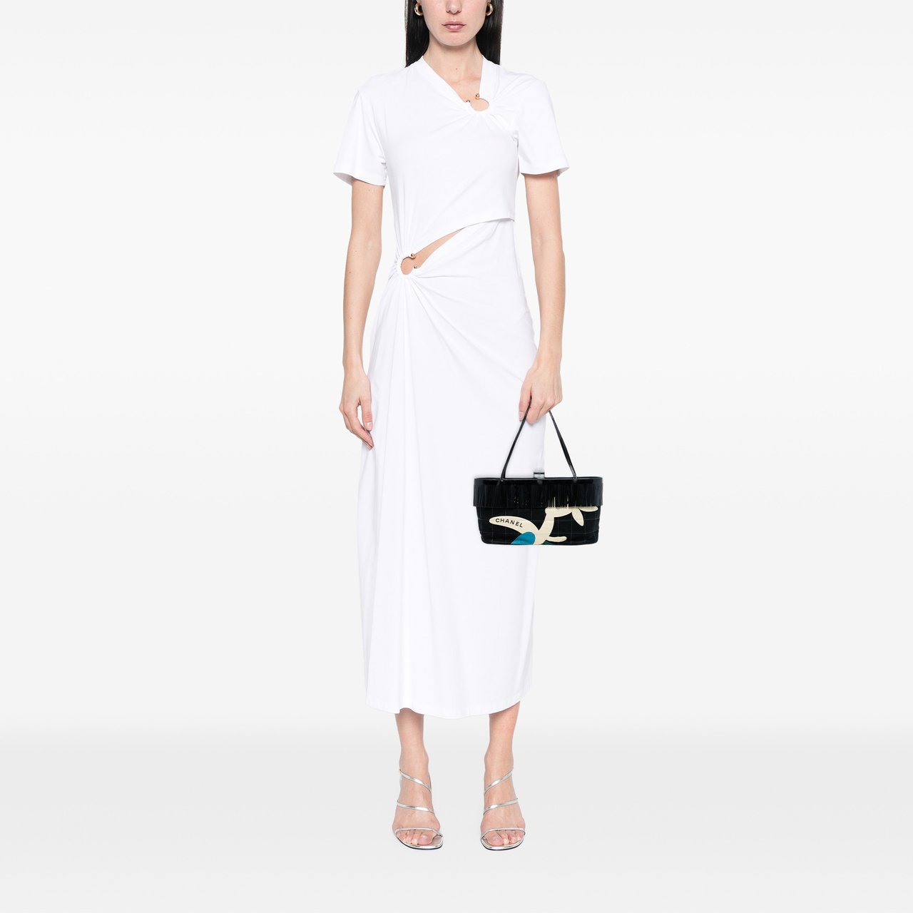 Chanel Chocolate Bar Printed Canvas Fringe Handbag Zwart