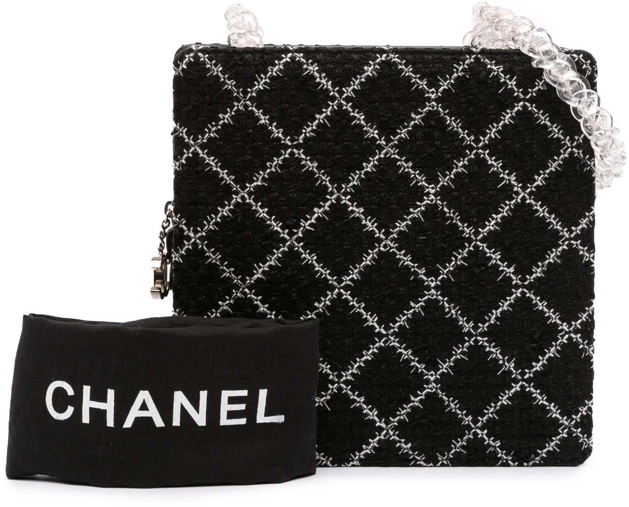 Chanel Tweed and Resin Zipped Chain Shopping Bag Zwart