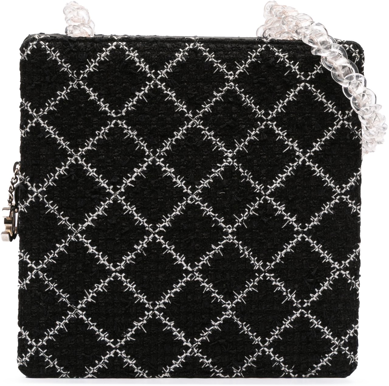 Chanel Tweed and Resin Zipped Chain Shopping Bag Zwart