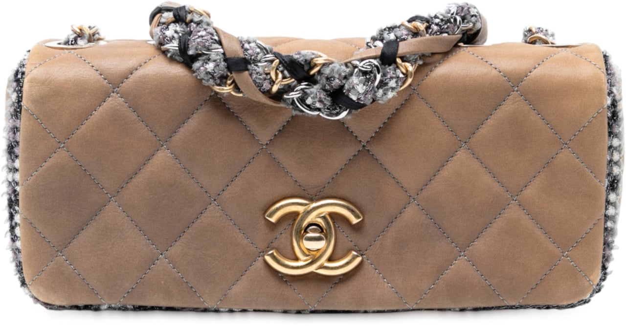 Chanel Small Quilted Lambskin and Tweed Chain Flap Bruin