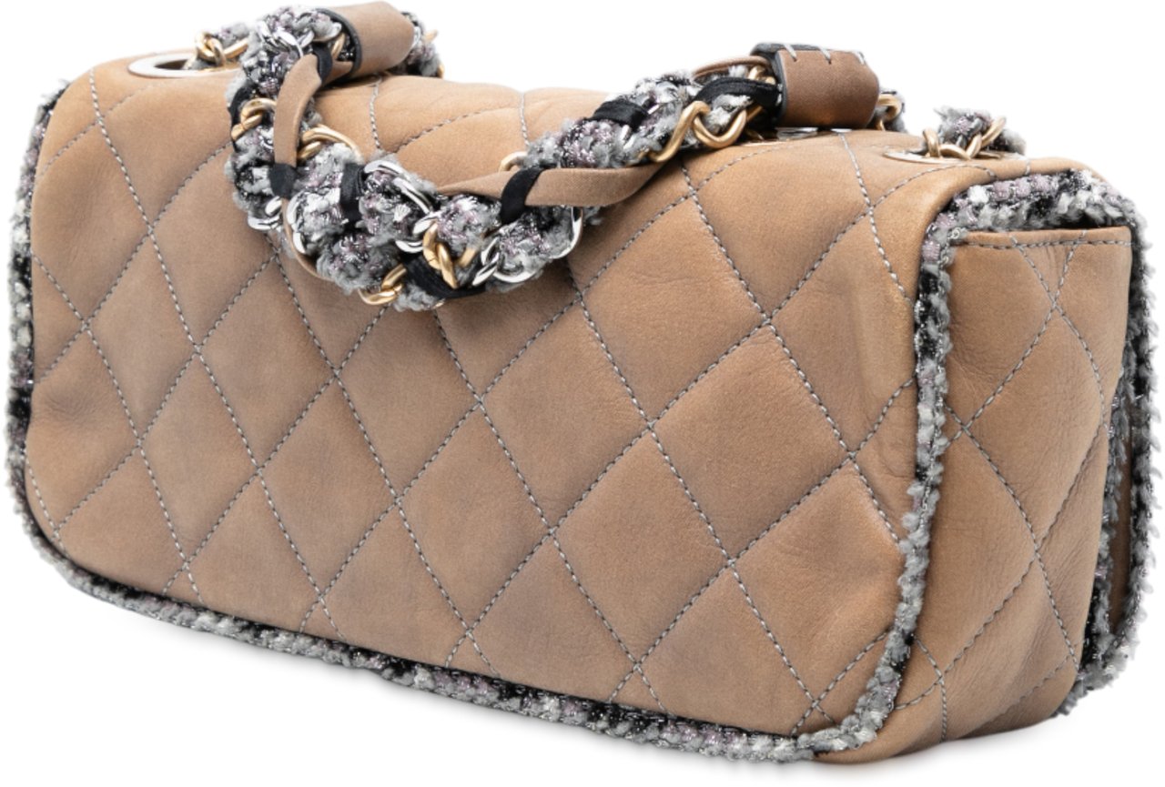 Chanel Small Quilted Lambskin and Tweed Chain Flap Bruin