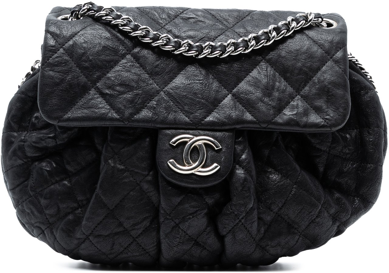 Chanel Medium Quilted Washed Lambskin Chain Around Messenger Bag Zwart