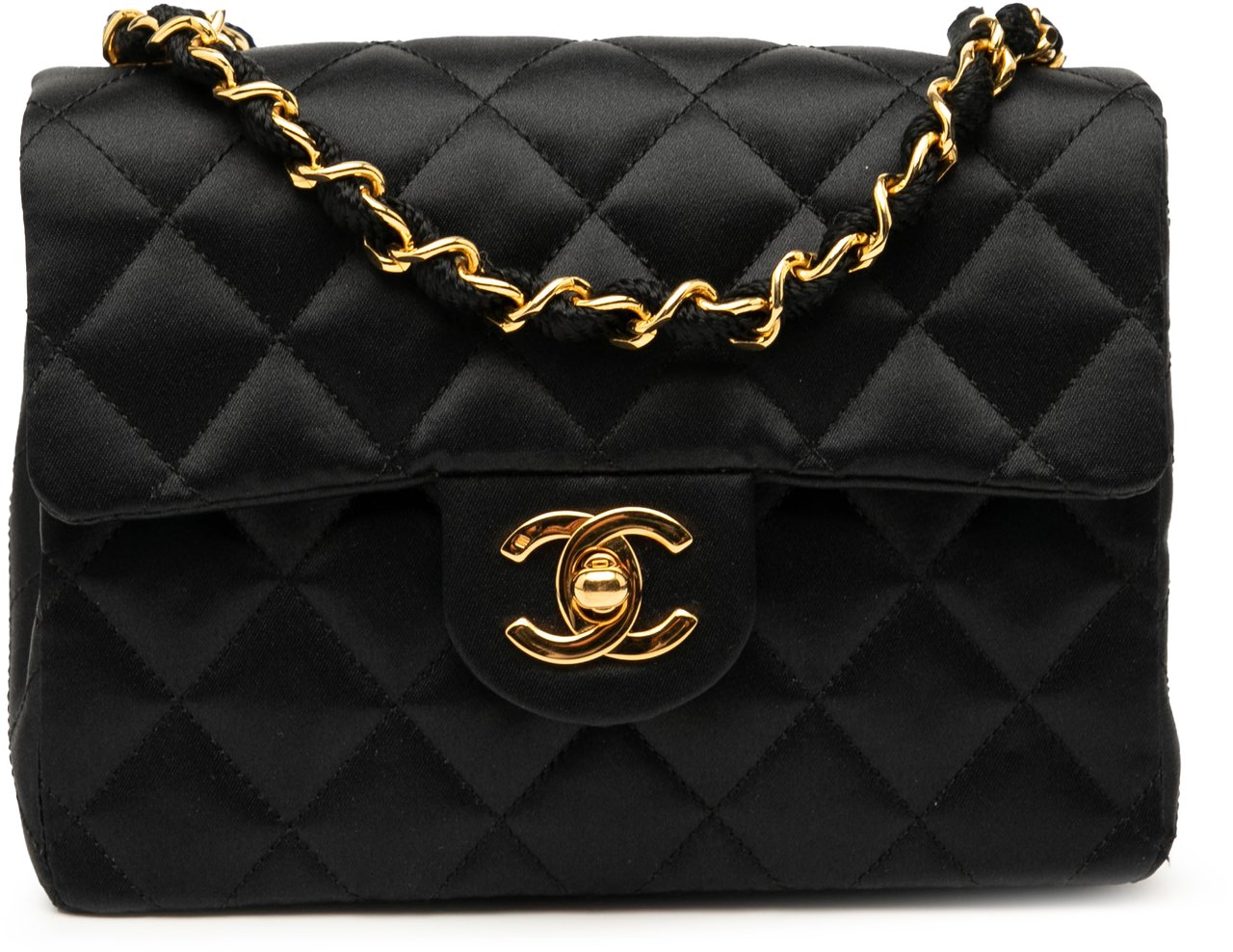Chanel Mini Square Classic Satin Single Flap Zwart