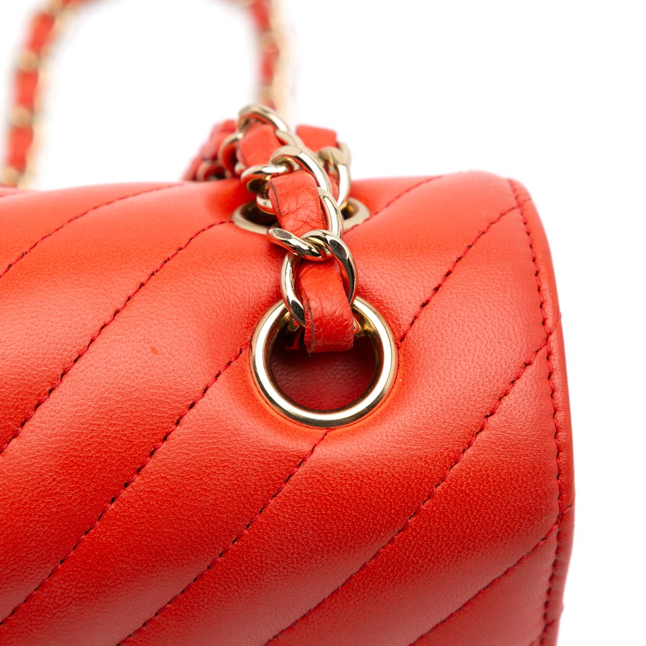 Chanel Small Classic Chevron Lambskin Double Flap Oranje