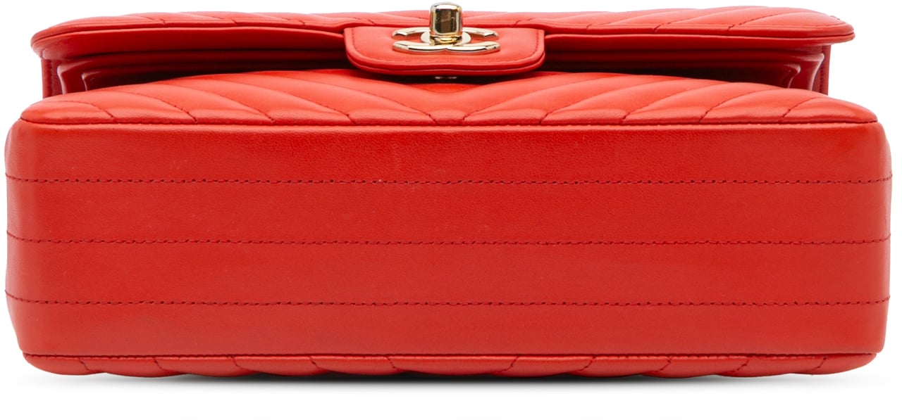 Chanel Small Classic Chevron Lambskin Double Flap Oranje