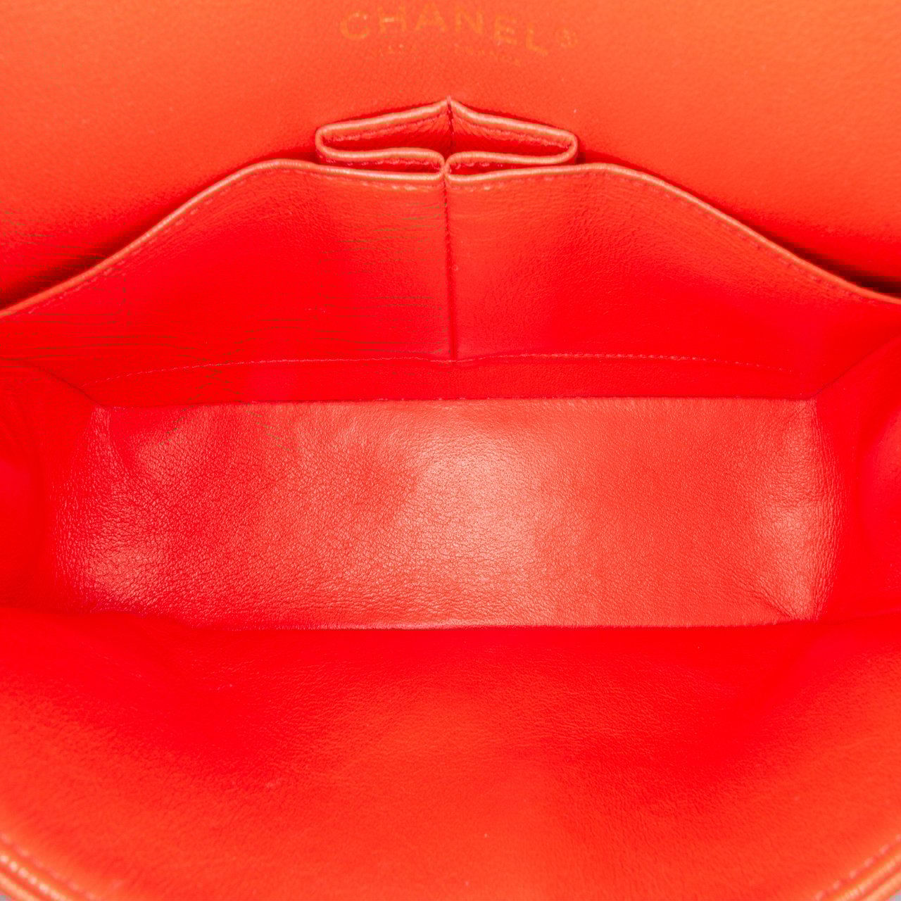 Chanel Small Classic Chevron Lambskin Double Flap Oranje