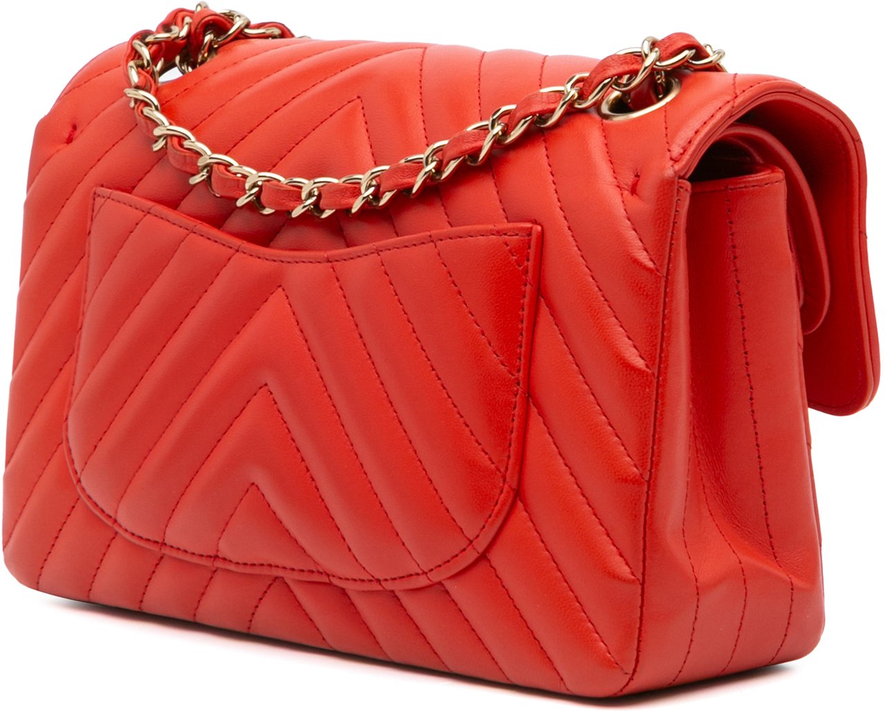 Chanel Small Classic Chevron Lambskin Double Flap Oranje