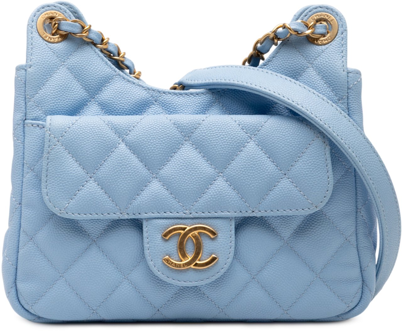 Chanel Small Quitled Caviar Wavy CC Hobo Blauw