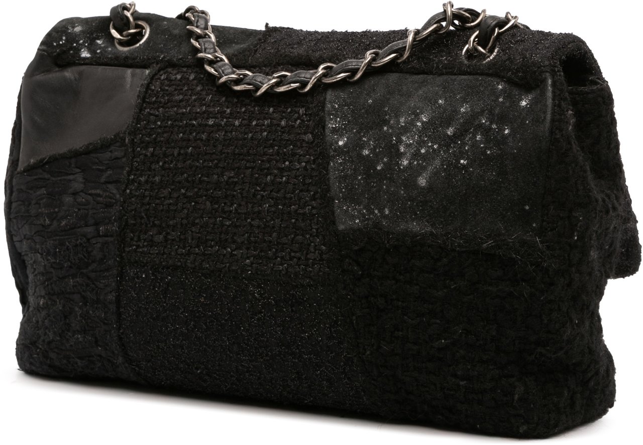 Chanel Jumbo Patchwork Tweed Flap Zwart