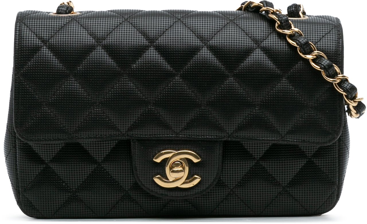 Chanel Mini Rectangular Classic Calfskin Pixel Effect Single Flap Zwart