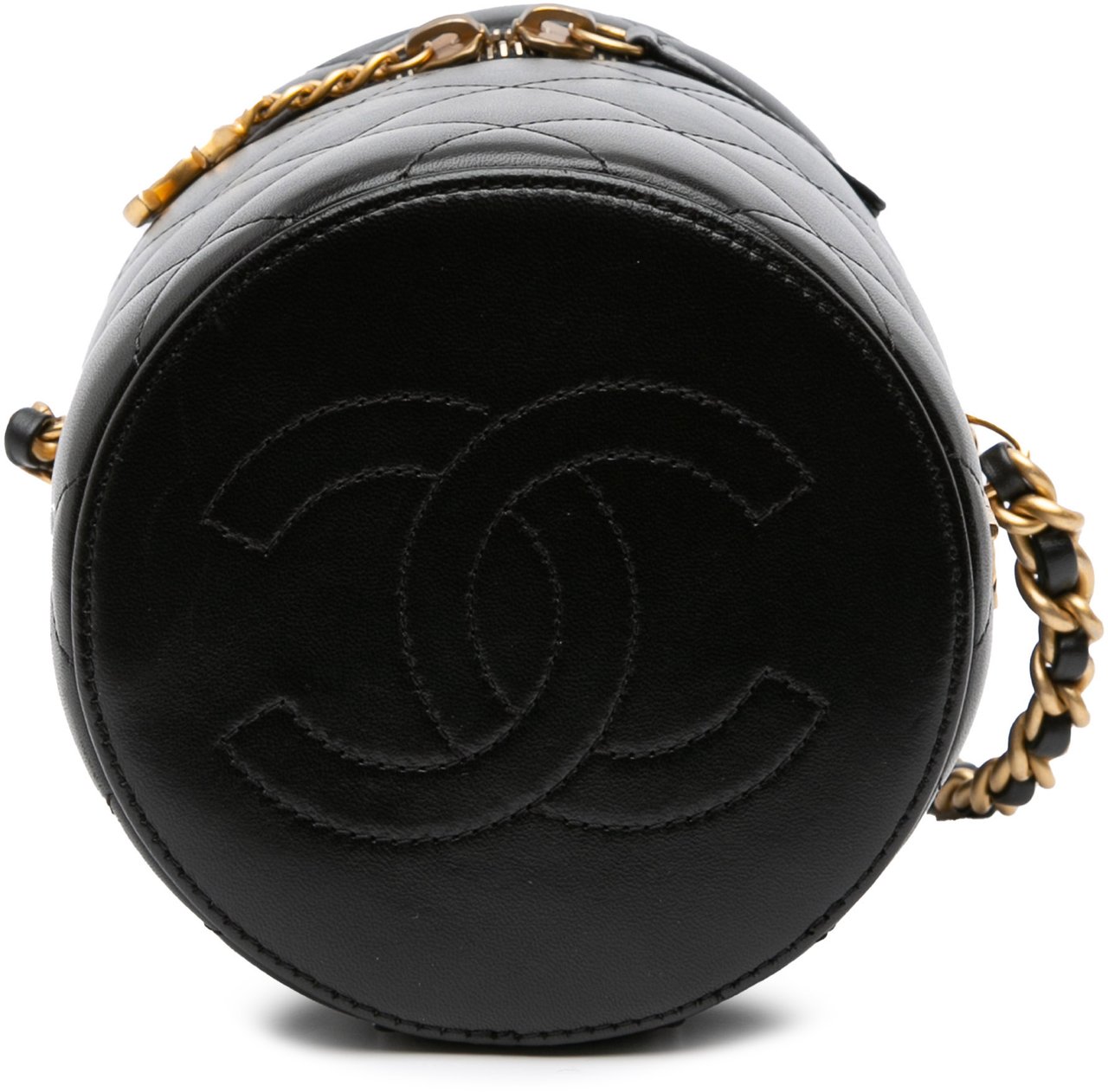 Chanel Small Quilted Lambskin Side Note Vanity Case Zwart